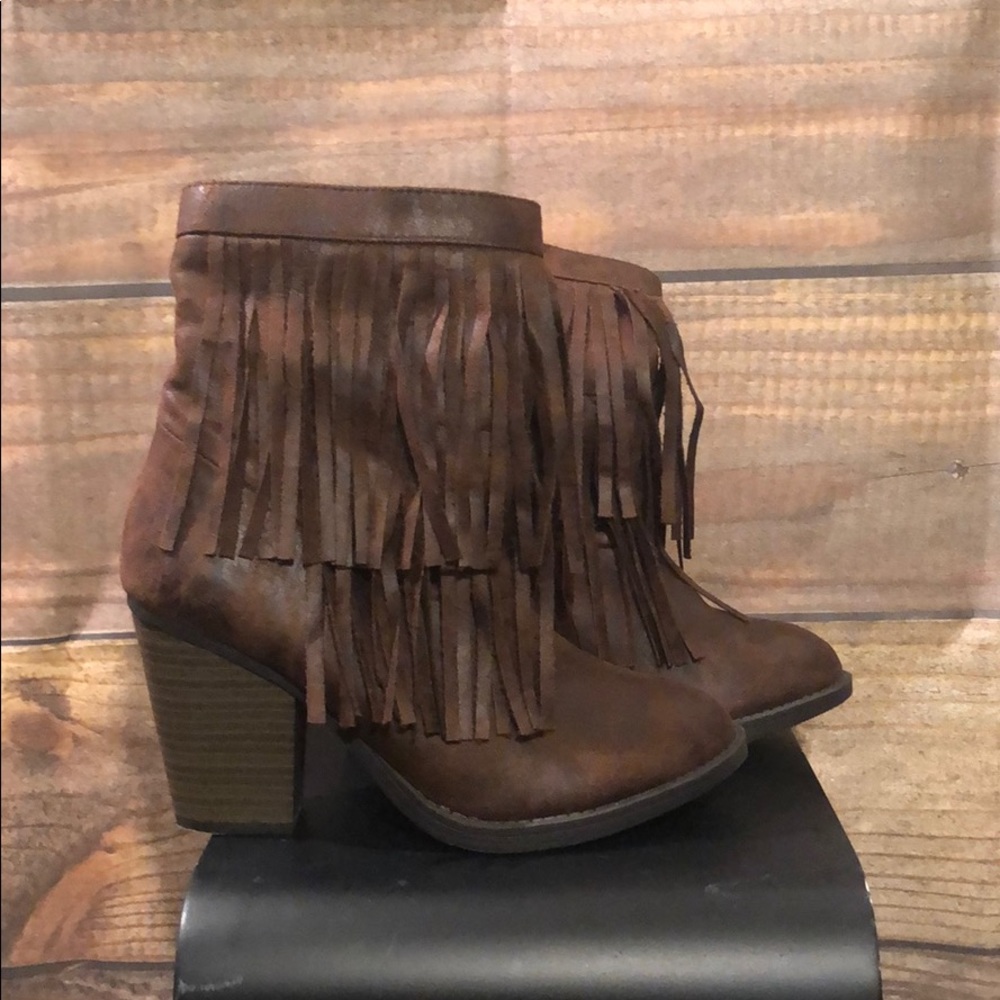 Soda Brown Western Ankle Boots with Fringe